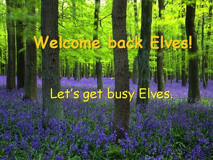 Welcome back Elves!. Let’s get busy Elves. 