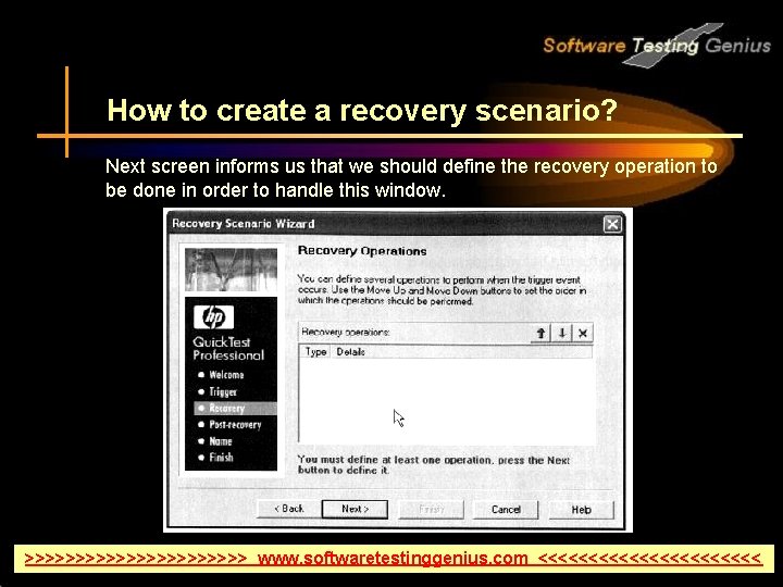 How to create a recovery scenario? Next screen informs us that we should define