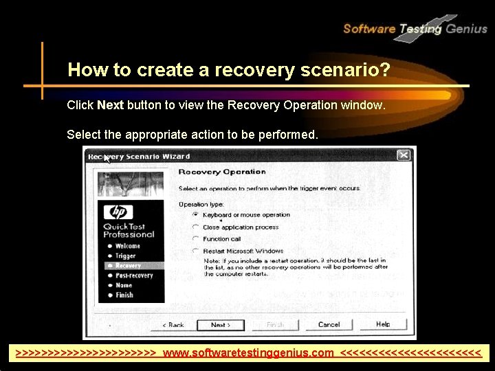 How to create a recovery scenario? Click Next button to view the Recovery Operation