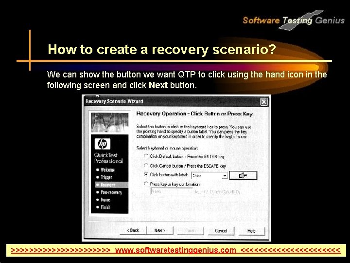 How to create a recovery scenario? We can show the button we want QTP