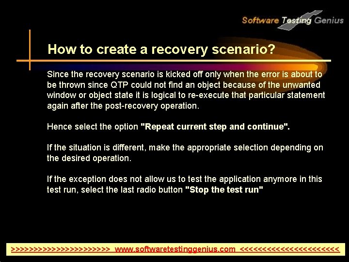 How to create a recovery scenario? Since the recovery scenario is kicked off only