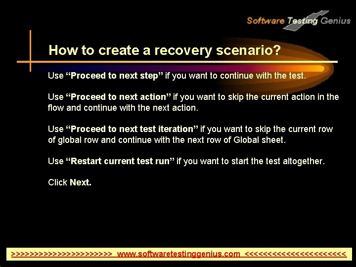 How to create a recovery scenario? Use “Proceed to next step” if you want