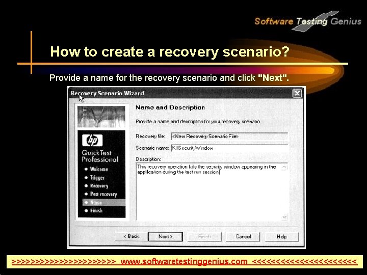 How to create a recovery scenario? Provide a name for the recovery scenario and