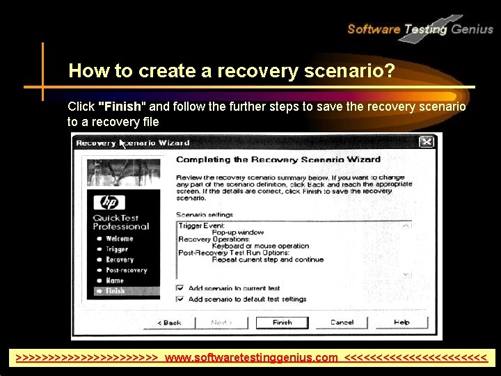 How to create a recovery scenario? Click "Finish" and follow the further steps to