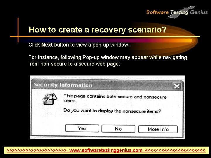How to create a recovery scenario? Click Next button to view a pop-up window.