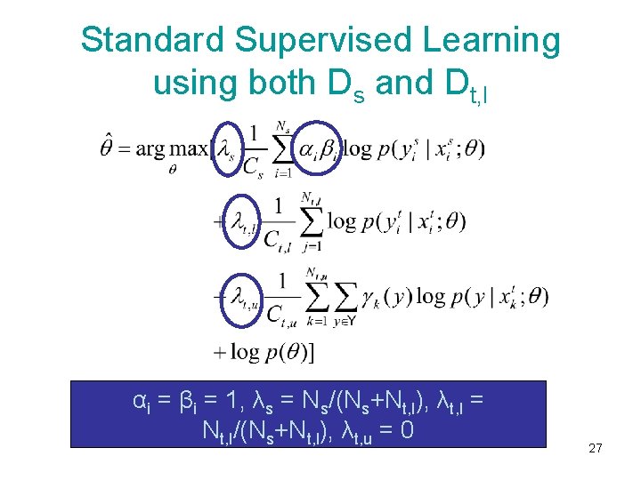 Standard Supervised Learning using both Ds and Dt, l αi = βi = 1,