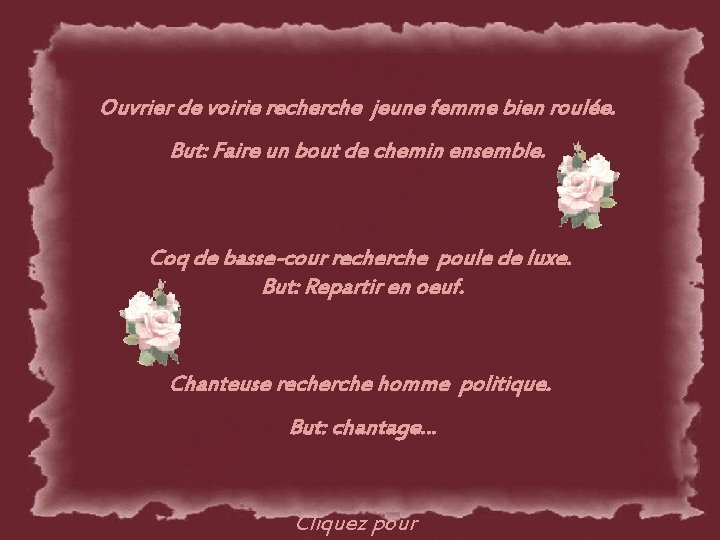 Ouvrier de voirie recherche jeune femme bien roulée. But: Faire un bout de chemin