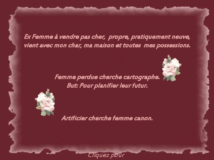Ex Femme à vendre pas cher, propre, pratiquement neuve, vient avec mon char, ma