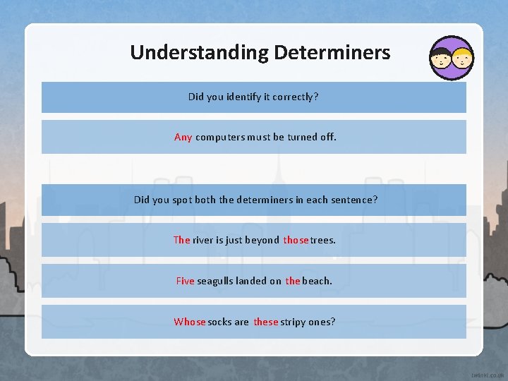 Understanding Determiners Did you identify it correctly? Any computers must be turned off. Did
