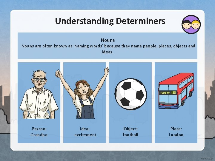 Understanding Determiners Nouns are often known as ‘naming words’ because they name people, places,