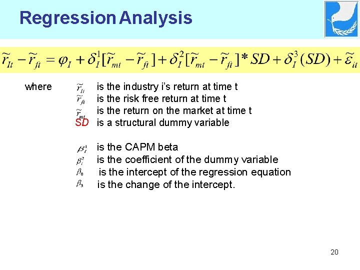 Regression Analysis where is the industry i’s return at time t is the risk Regression Analysis where is the industry i’s return at time t is the risk