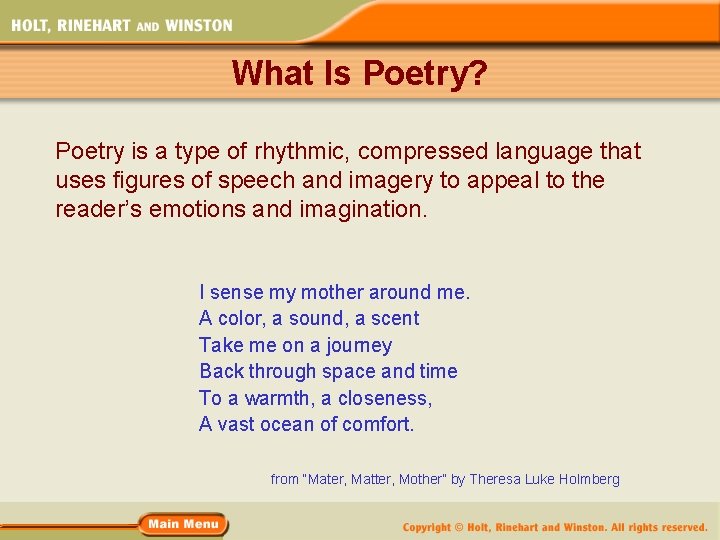 What Is Poetry? Poetry is a type of rhythmic, compressed language that uses figures What Is Poetry? Poetry is a type of rhythmic, compressed language that uses figures