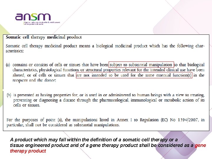 A product which may fall within the definition of a somatic cell therapy or