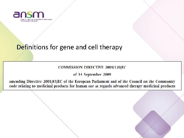 Definitions for gene and cell therapy 