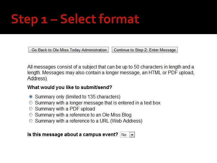 Step 1 – Select format 