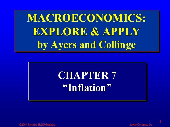 MACROECONOMICS: EXPLORE & APPLY by Ayers and Collinge CHAPTER 7 “Inflation” © 2004 Prentice
