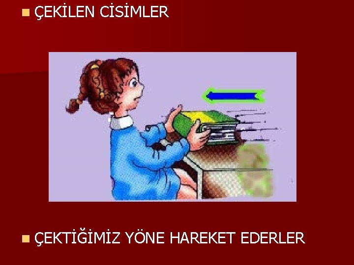 n ÇEKİLEN CİSİMLER n ÇEKTİĞİMİZ YÖNE HAREKET EDERLER 