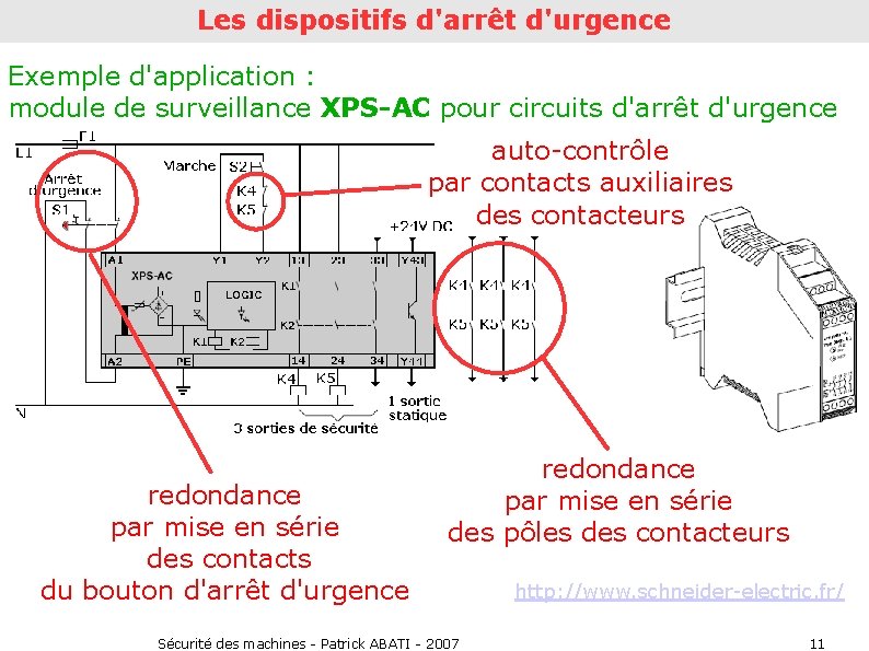 Les dispositifs d'arrêt d'urgence Exemple d'application : module de surveillance XPS-AC pour circuits d'arrêt