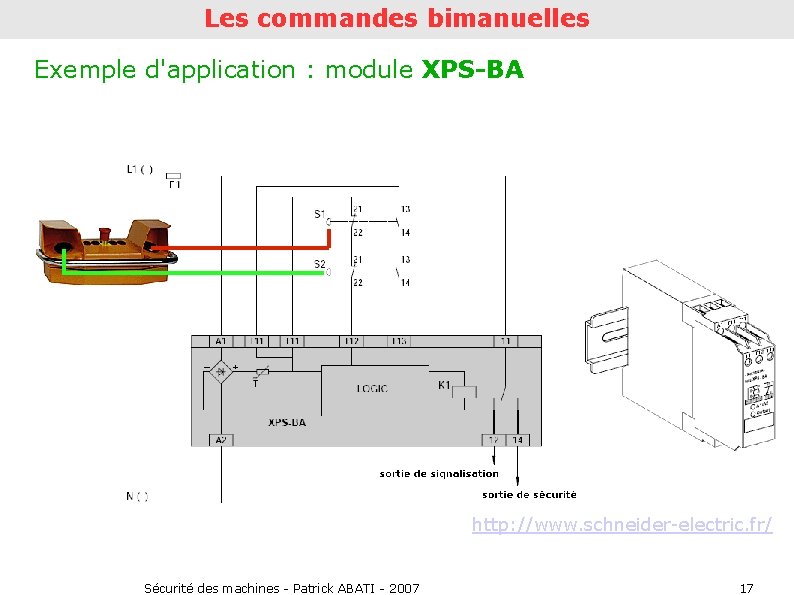 Les commandes bimanuelles Exemple d'application : module XPS-BA http: //www. schneider-electric. fr/ Sécurité des