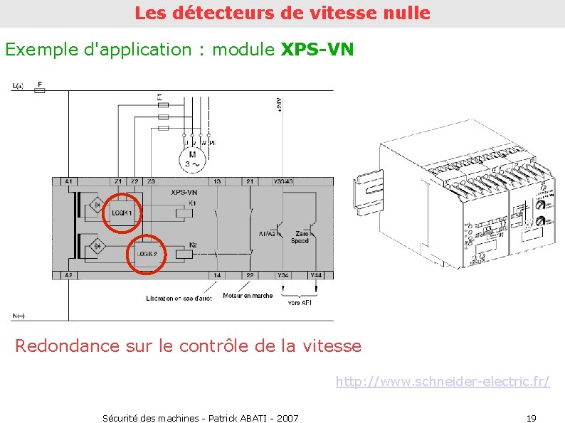 Les détecteurs de vitesse nulle Exemple d'application : module XPS-VN Redondance sur le contrôle