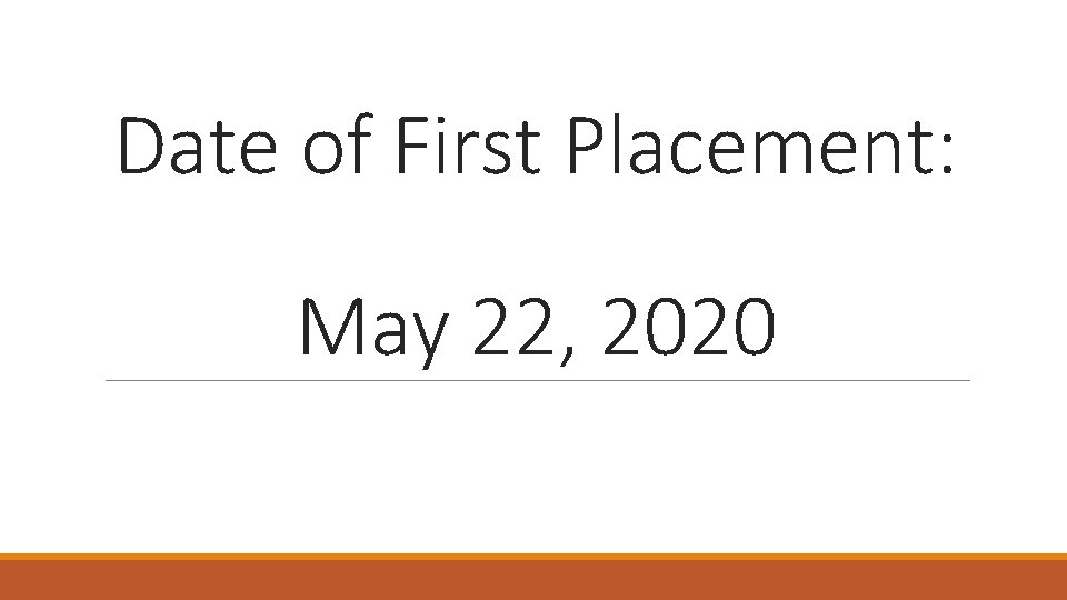 Date of First Placement: May 22, 2020 