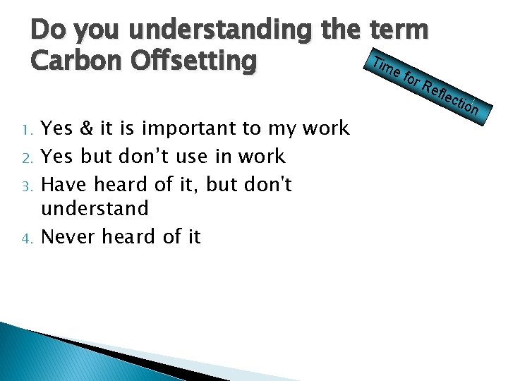 Do you understanding the term Tim Carbon Offsetting e fo r. R efle 1.