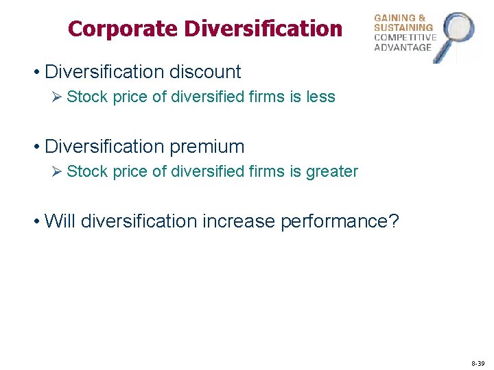 Corporate Diversification • Diversification discount Ø Stock price of diversified firms is less • Corporate Diversification • Diversification discount Ø Stock price of diversified firms is less •