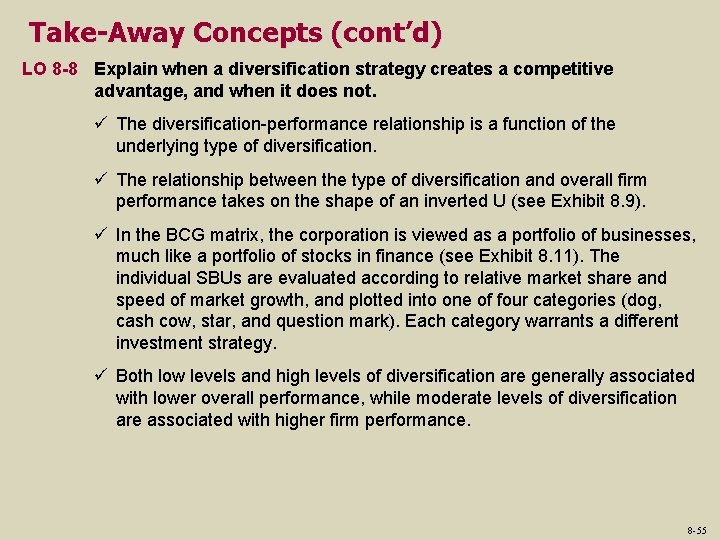 Take-Away Concepts (cont’d) LO 8 -8 Explain when a diversification strategy creates a competitive Take-Away Concepts (cont’d) LO 8 -8 Explain when a diversification strategy creates a competitive