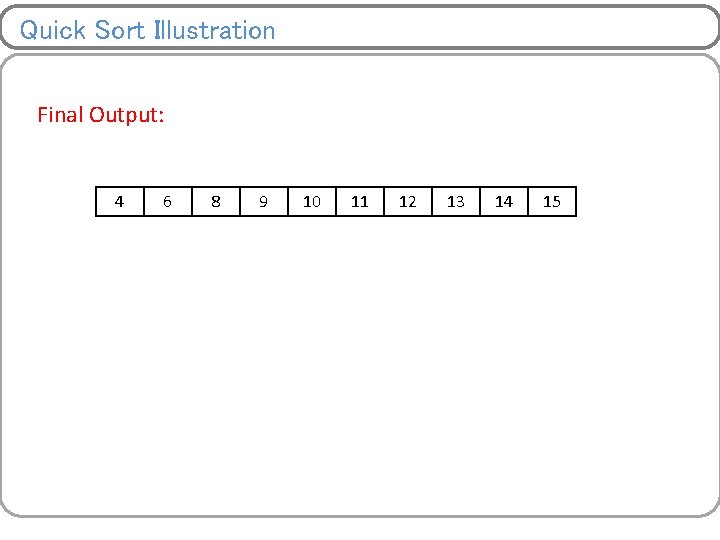 Quick Sort Illustration Final Output: 4 6 8 9 10 11 12 13 14