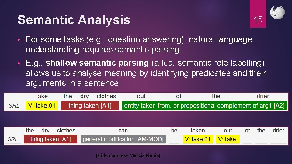 Semantic Analysis 15 ▶ For some tasks (e. g. , question answering), natural language Semantic Analysis 15 ▶ For some tasks (e. g. , question answering), natural language