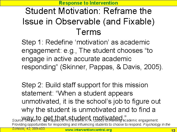 Response to Intervention Student Motivation: Reframe the Issue in Observable (and Fixable) Terms Step