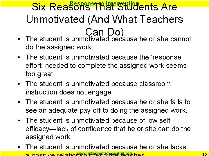 Response to Intervention Six Reasons That Students Are Unmotivated (And What Teachers Can Do)