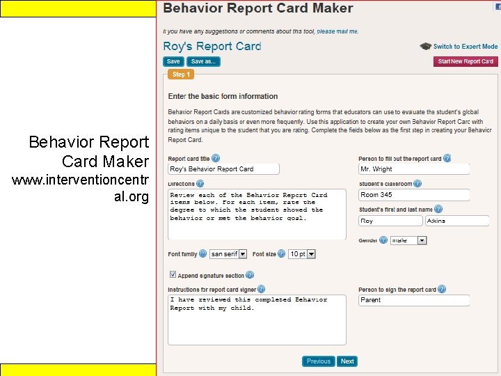 Response to Intervention Behavior Report Card Maker www. interventioncentr al. org www. interventioncentral. org