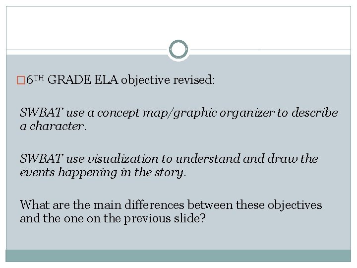 � 6 TH GRADE ELA objective revised: SWBAT use a concept map/graphic organizer to