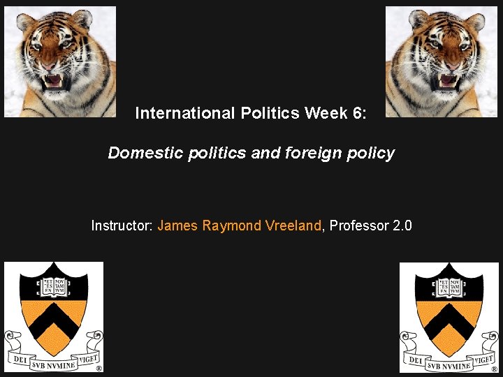 International Politics Week 6: Domestic politics and foreign policy Instructor: James Raymond Vreeland, Professor