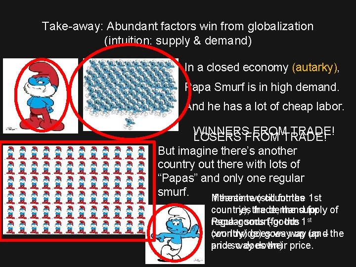 Take-away: Abundant factors win from globalization (intuition: supply & demand) In a closed economy