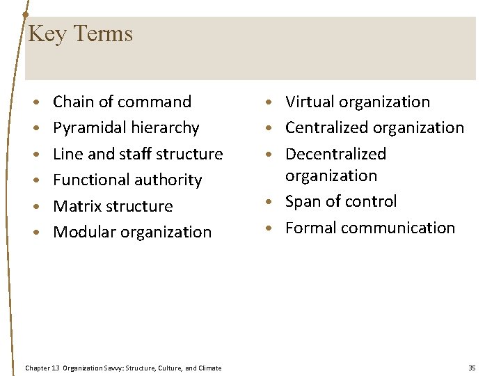 Key Terms • Chain of command • Virtual organization • Pyramidal hierarchy • Centralized