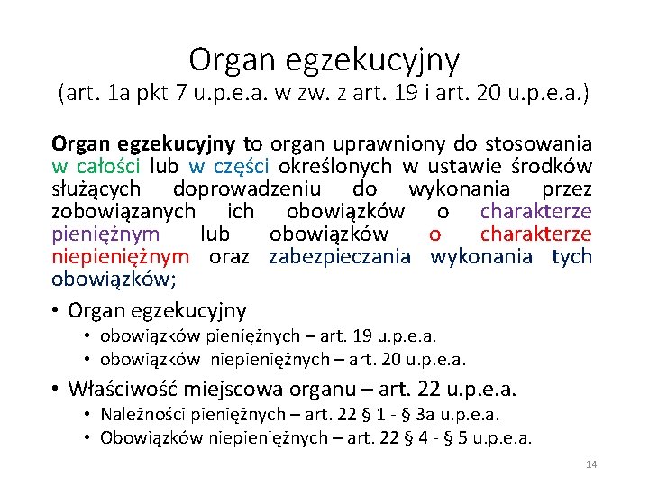 Organ egzekucyjny (art. 1 a pkt 7 u. p. e. a. w zw. z