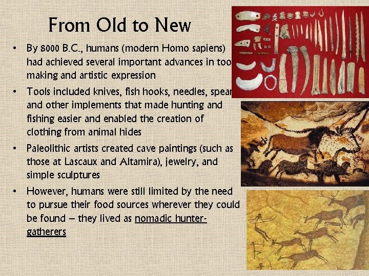 From Old to New • By 8000 B. C. , humans (modern Homo sapiens)