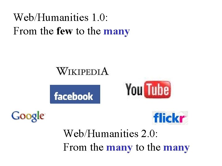 Web/Humanities 1. 0: From the few to the many Web/Humanities 2. 0: From the