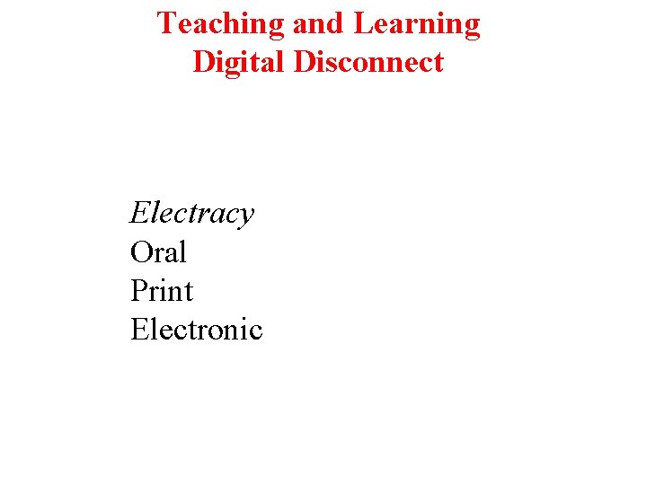Teaching and Learning Digital Disconnect Electracy Oral Print Electronic 