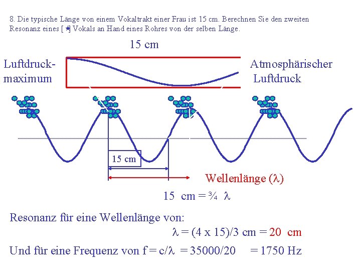 8. Die typische Länge von einem Vokaltrakt einer Frau ist 15 cm. Berechnen Sie