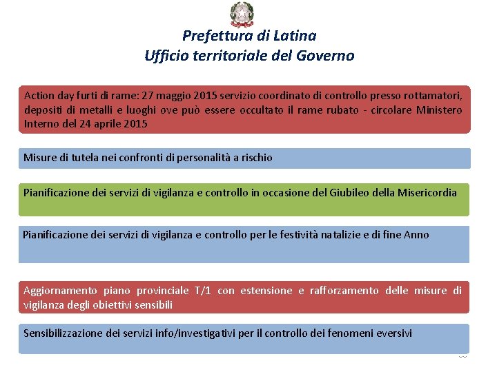 Prefettura di Latina Ufficio territoriale del Governo Action day furti di rame: 27 maggio