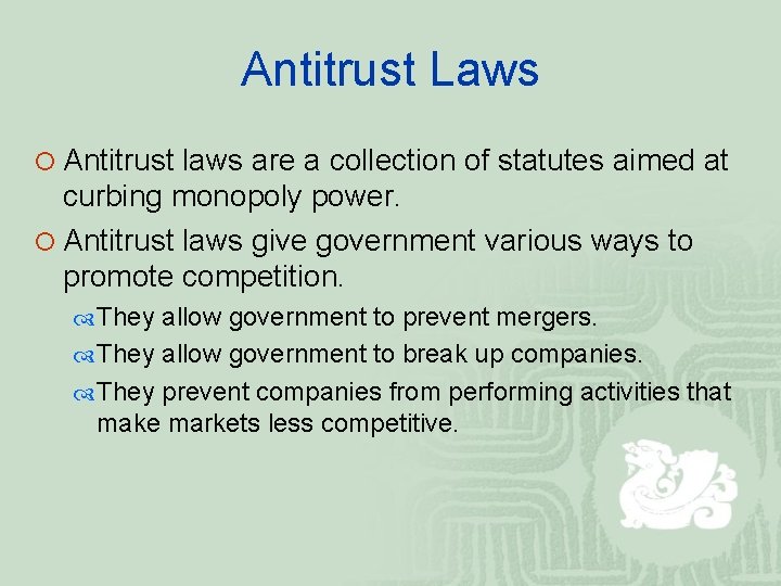 Antitrust Laws ¡ Antitrust laws are a collection of statutes aimed at curbing monopoly