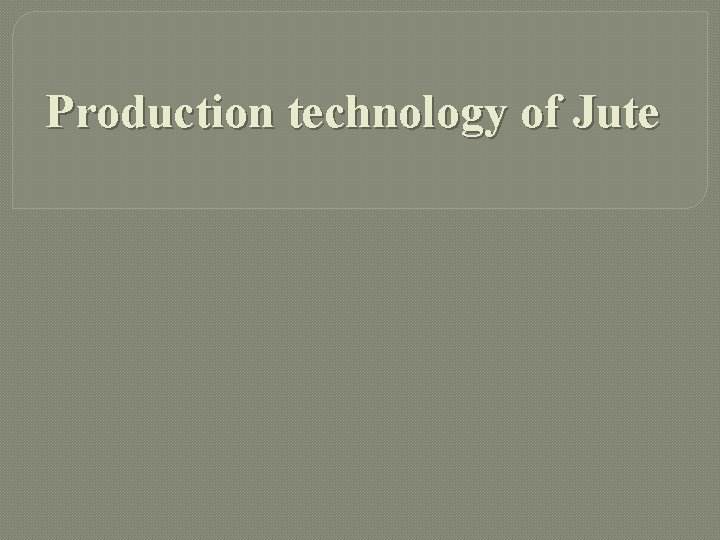 Production technology of Jute 