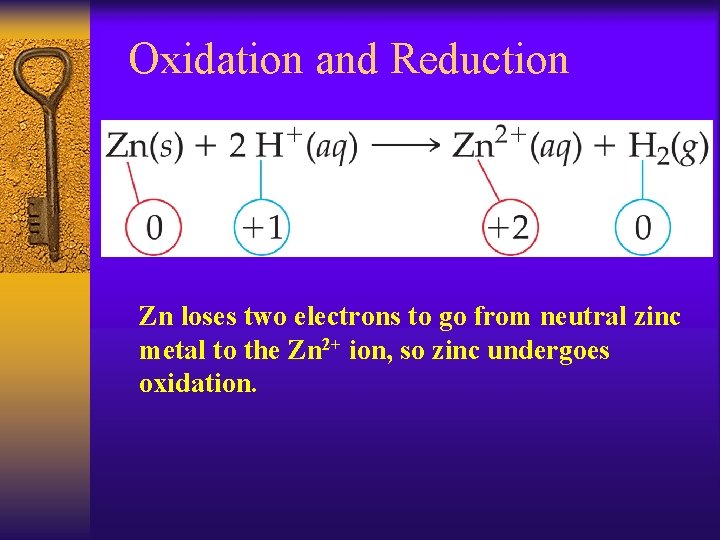 Oxidation and Reduction Zn loses two electrons to go from neutral zinc metal to