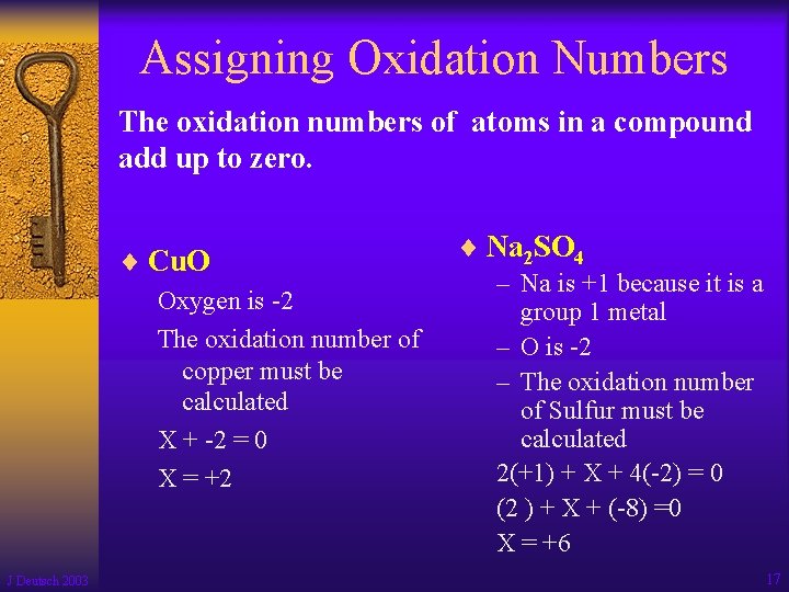 Assigning Oxidation Numbers The oxidation numbers of atoms in a compound add up to