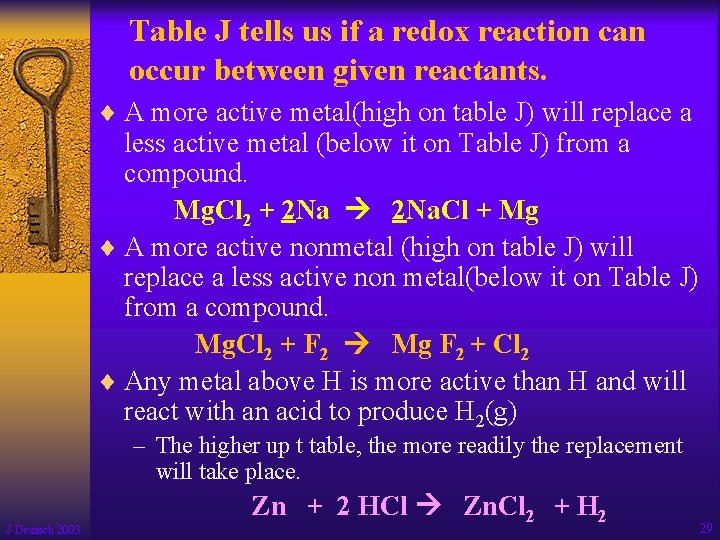 Table J tells us if a redox reaction can occur between given reactants. ¨