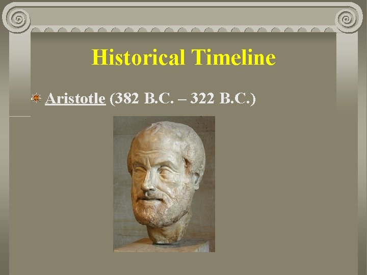 Historical Timeline Aristotle (382 B. C. – 322 B. C. ) 