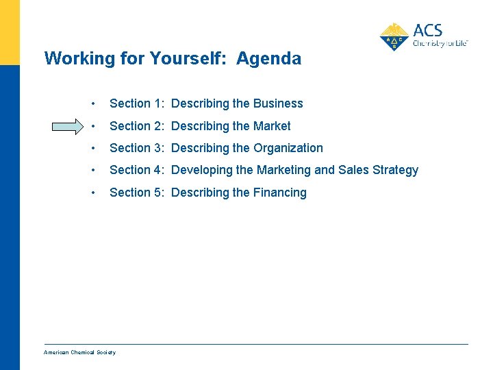 Working for Yourself: Agenda • Section 1: Describing the Business • Section 2: Describing